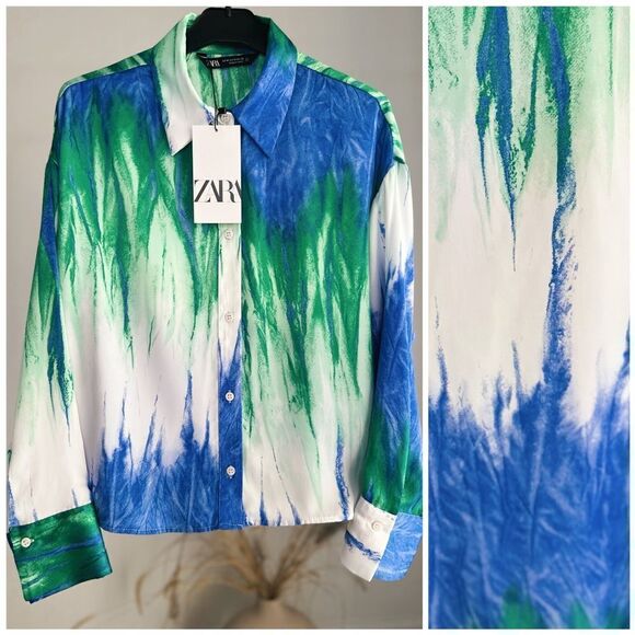 Zara Printed Blouse Tie  Dye New - Picture 1 of 4